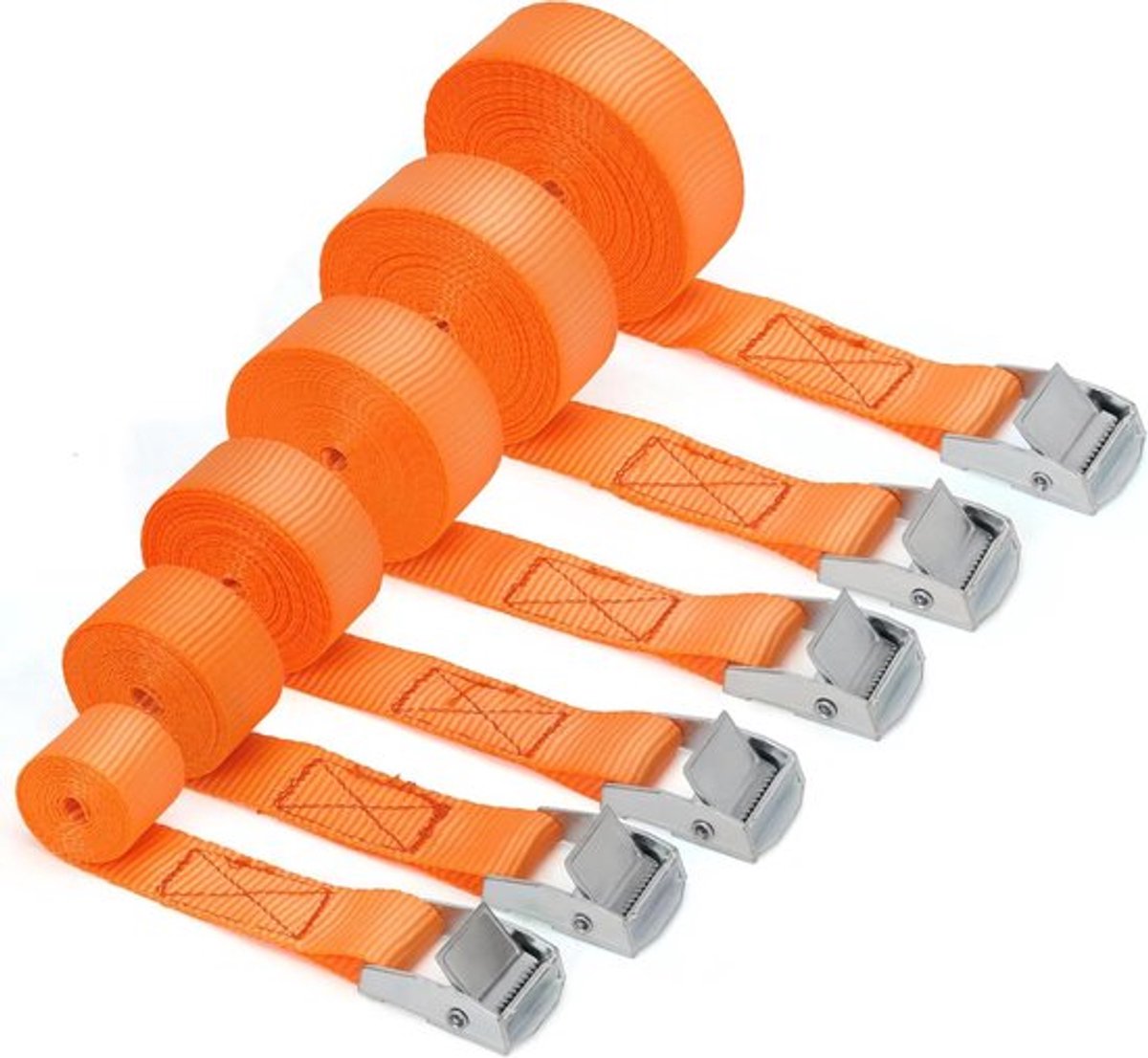 Spanbandenset - Sjorbanden - Snelsluiting - Oranje - Dakdrager - Motoren - Bagage - Spanband - 6 stuks - 1-6 meter - Bevestig lading - Geschikt voor alle modellen