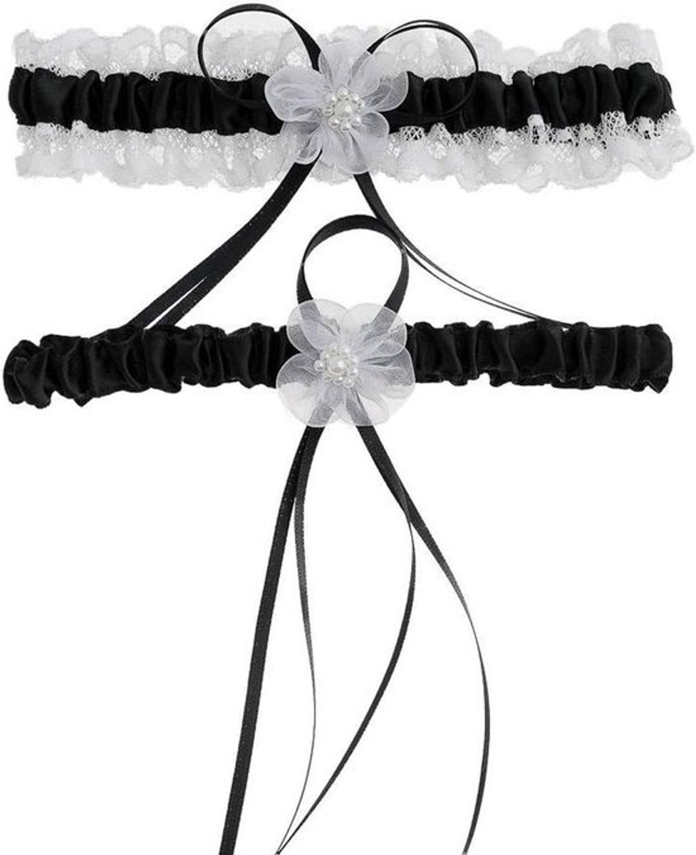 kanten bruidskousenband - bruiloft - met strik - zwart - bruidssieraden - kousenhouder - dijen - beenaccessoires - bruidsmeisjes - geschikt voor bruid - 2 stuks kousenband van kant voor bruiloft.