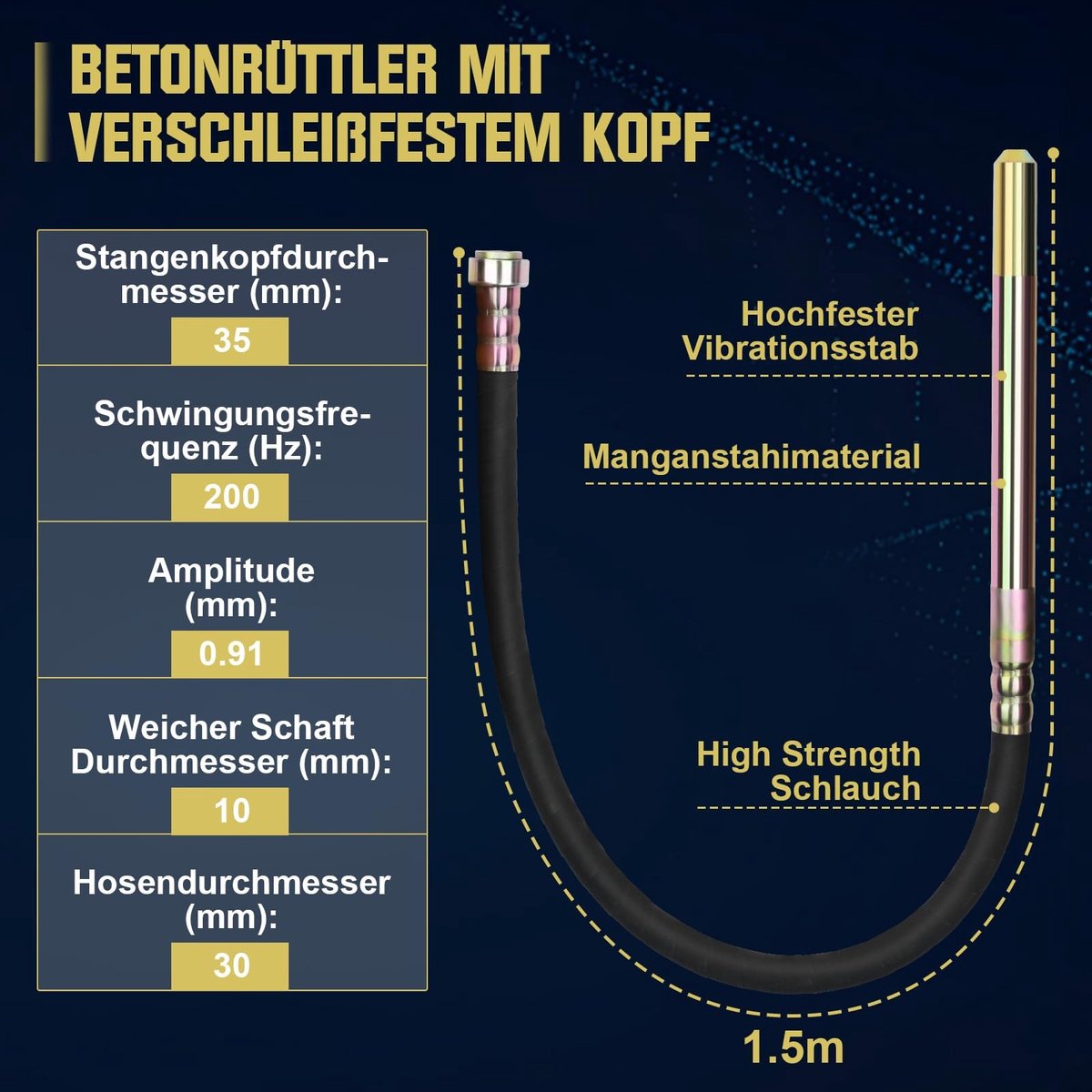 Solidchoice - Elektrische Betonmixer met 1.5m Slang en 6000 RPM