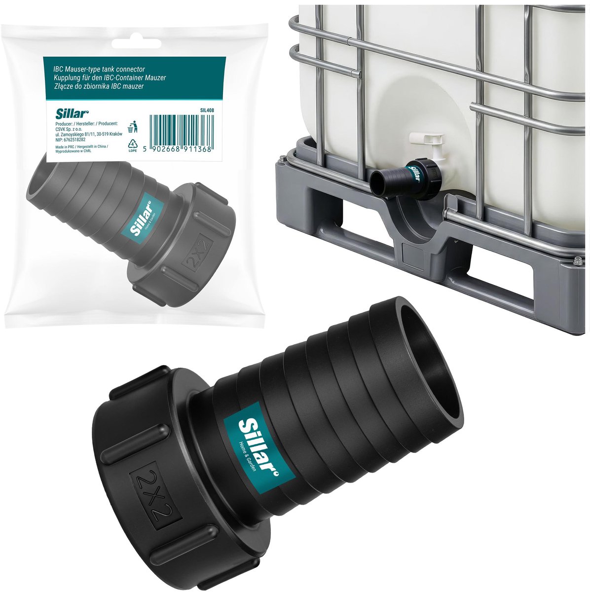 Sillar IBC adapter S660x6 - koppeling met afdichting - voor 2 inch slang - IBC, Mauzer tank aansluiting - 1stk