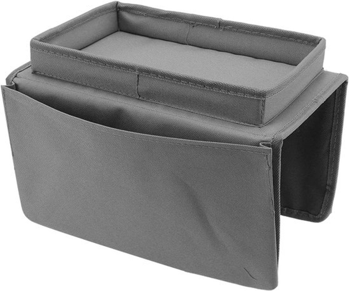 Vouwbare sofa-armleuningtafel met afneembaar dienblad voor eten en drinken - Praktische bijzettafel in grijs