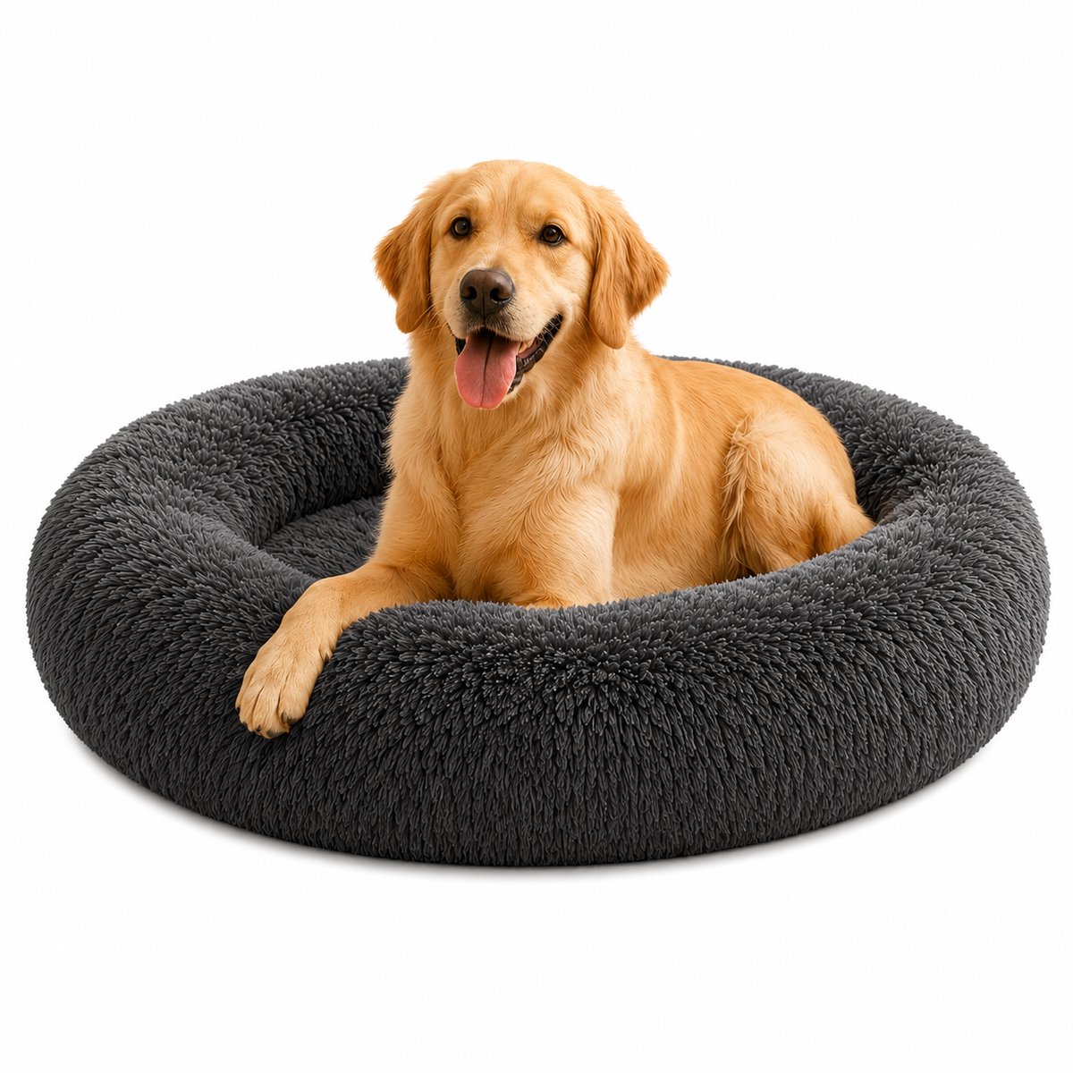 belviona Donut hondenbed, zacht hondenmand, comfortabel & antislip Ø100 cm donkergrijs