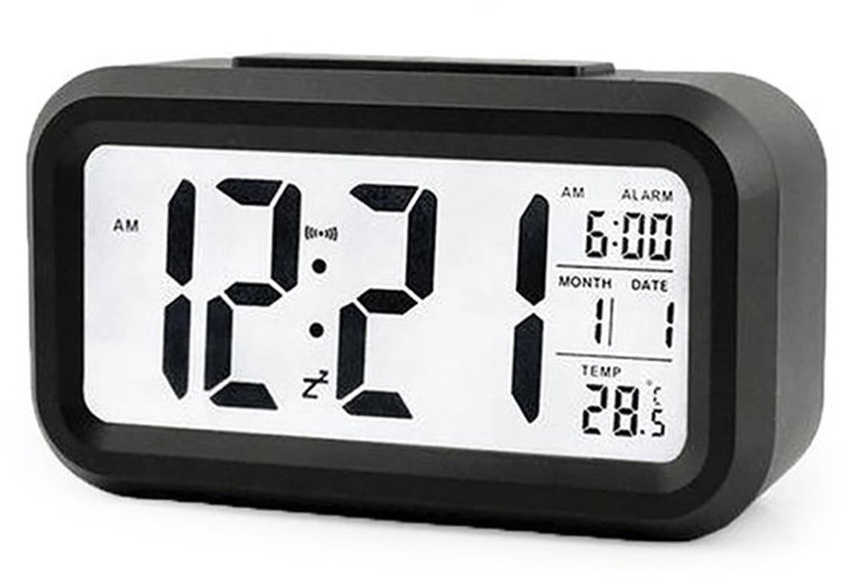 Wekker Digitale LCD - Achtergrondverlichting - Temperatuurweergave - Datumkalender - Hoogwaardig ABS - Compact 13,6x7x4,6 cm - Klok