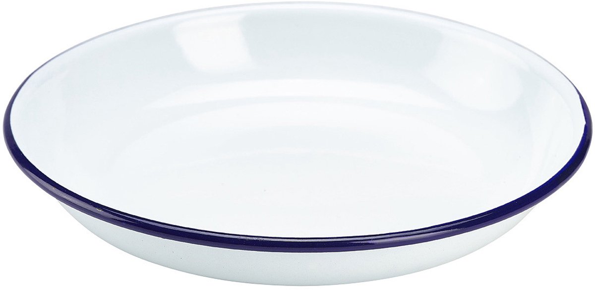 Emaille pastabord met blauwe rand 20 cm - set van 12 stuks