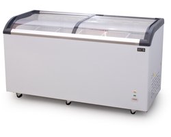 HCB® - Professionele Horeca vriezer - Vrieskist met glazen schuifdeksel - 455 liter - 230V - Diepvries koffer - 68x153x85 cm (DxBxH) - 77 kg - 8472
