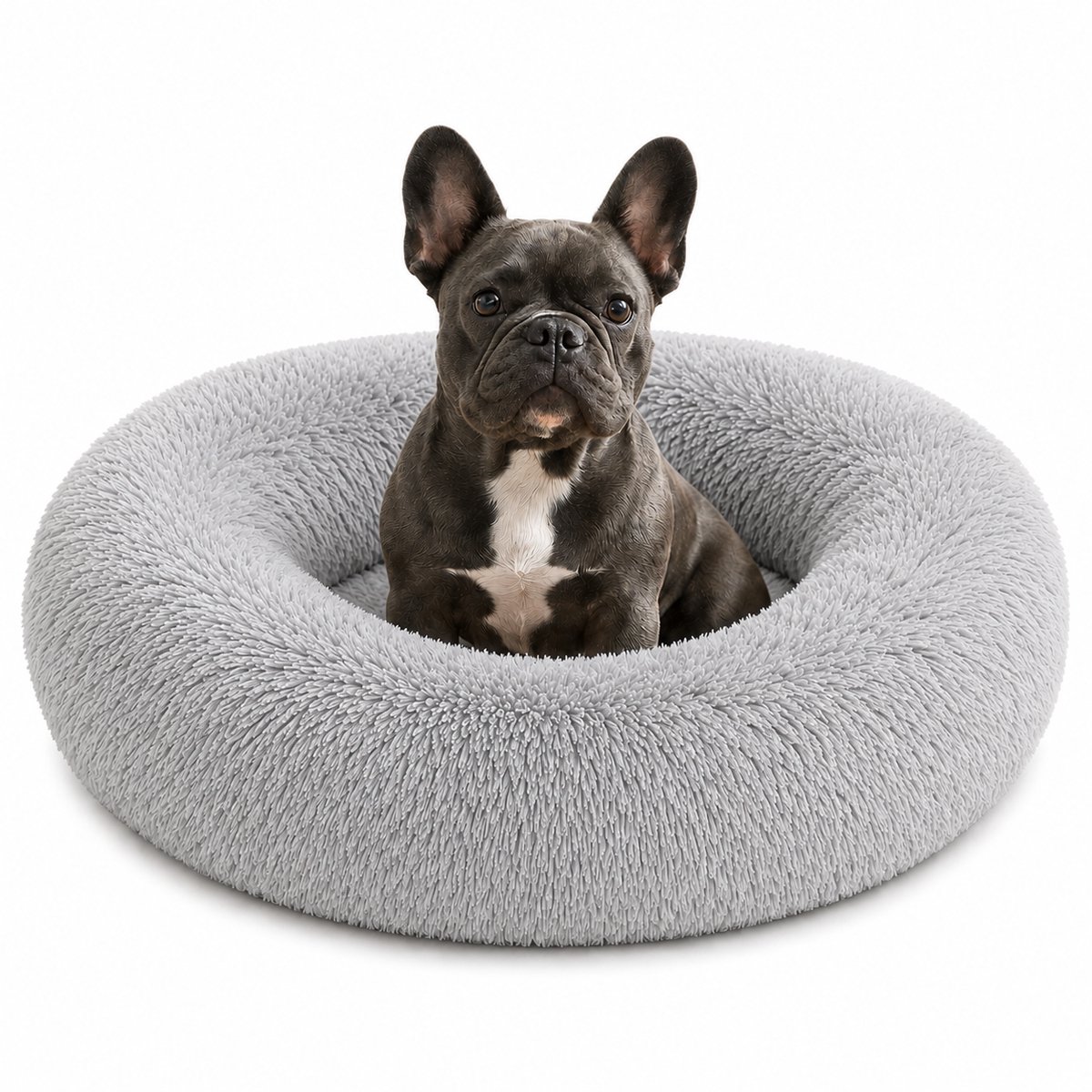 belviona Donut hondenbed, zacht hondenmand, comfortabel & antislip Ø70 cm lichtgrijs