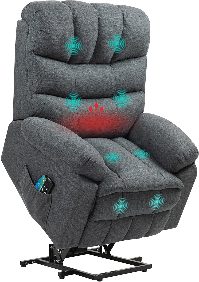 HOMCOM Power Lift Chair Polyester, Stahl 93L x 100B x 112H cm Dunkelgrau