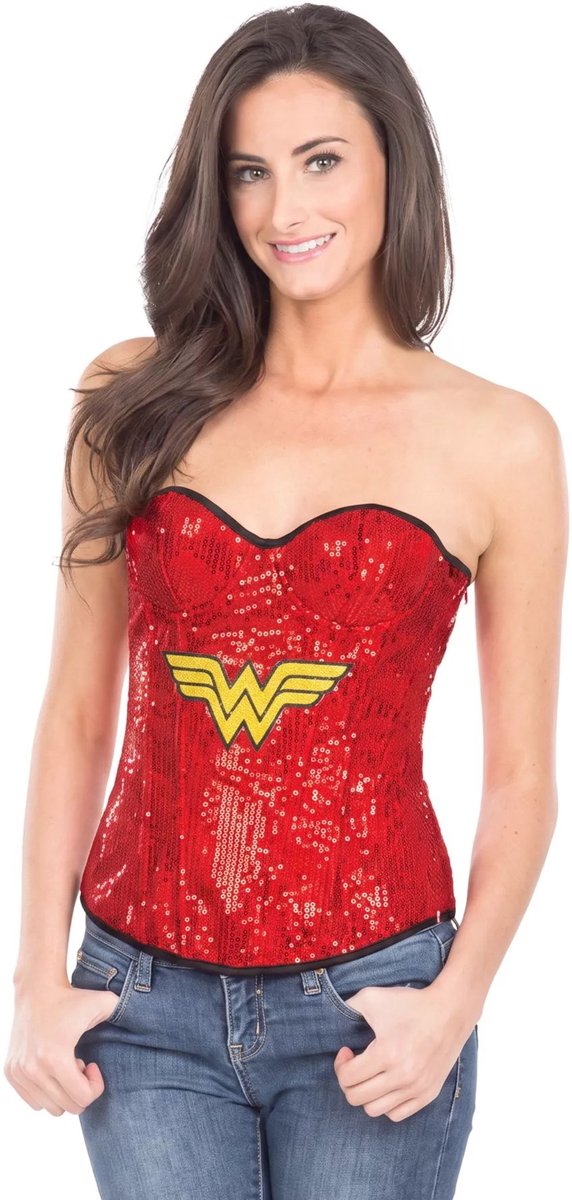 Wonder Woman Sequin Corset - Kostuum Volwassenen - Maat S - 34/36