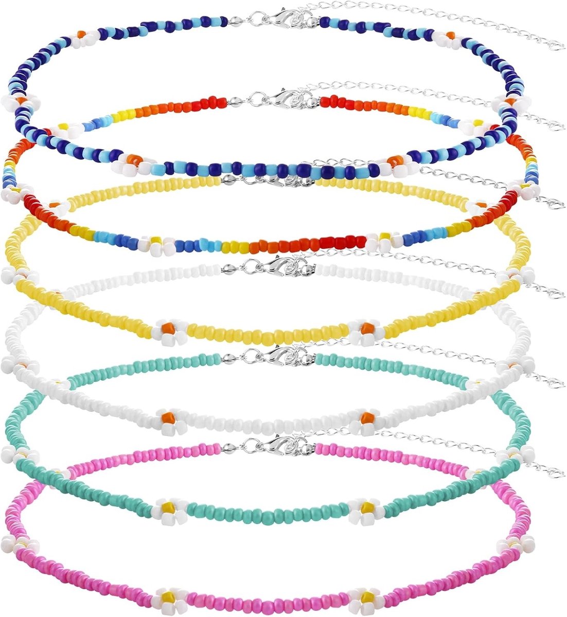 Kleurrijke 6-delige Choker Ketting met Kleine Zaadparels voor Boho-Stijl, Strandmode en Vrouwenaccessoires