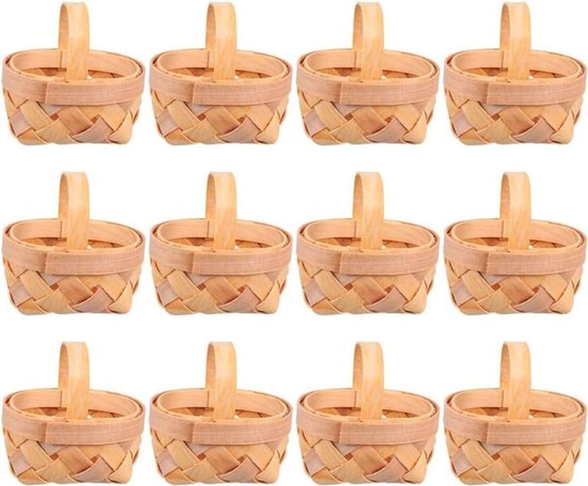 12 stuks mini manden van hout geweven voor decoratie in woonkamer en badkamer