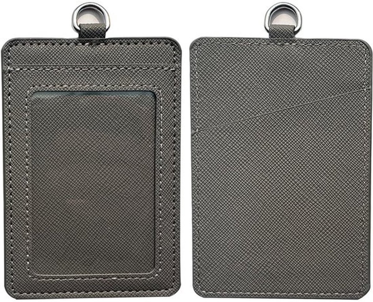 Badgehouder met afneembaar koord - Lederen ID-badgehouder - Verticale badgehouder - ID-kaart houder - 2 creditcardsleuven - Doorzichtig venster - ID-kaarthouder