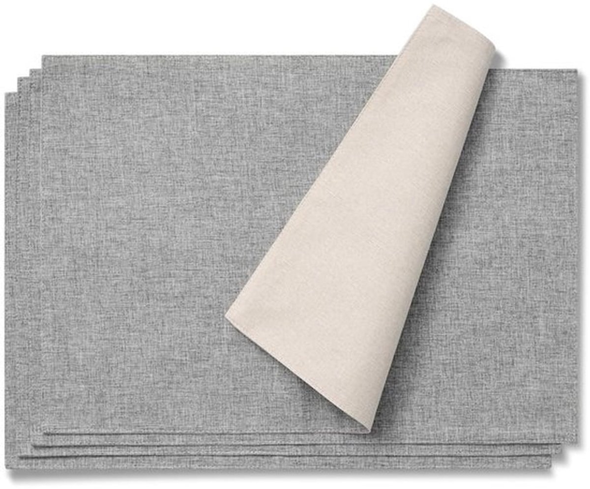 AOKSUNOVA Placemat Stof Tischset Linnen 33 x 48 cm Katoen Placemat 4-delig Set Grijs + Crèmewit