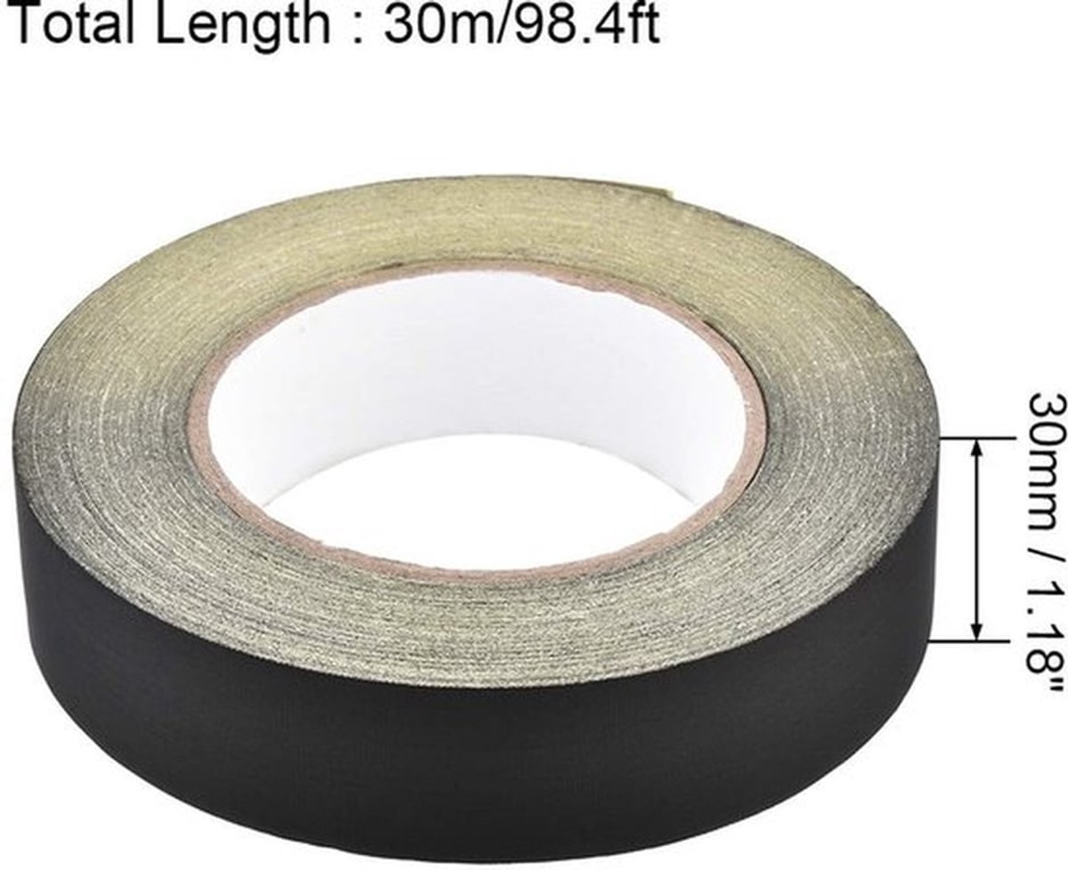 Acetaat Tape 30 mm - Hoge Temperatuur Plakband - Zwart - 30 m - Perfect voor Laptop en Auto Reparatie - Ideaal voor Gitaarherstel