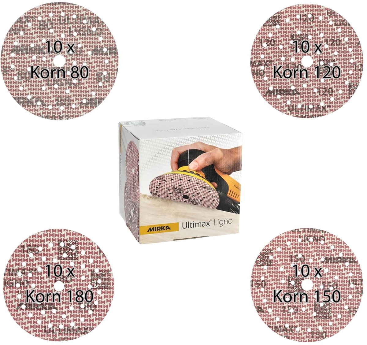 Mirka Ultimax Ligno klittenbandschuurschijven Ø150 mm mixpakket 40 stuks