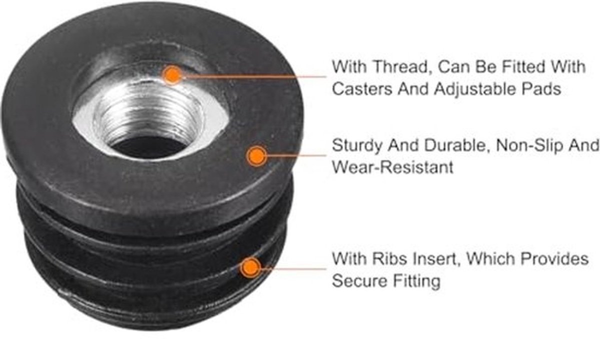 4 stuks ronde buisinvoeren met M8 draad voor 22 mm/0,87 inch OD ronde buis, ronde zwarte plastic stopper, wielinvoeren, stoelbevestigingen, meubels, poten, dop