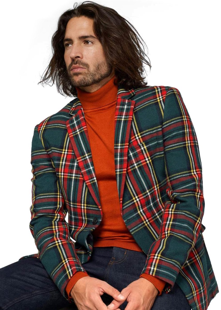 OppoSuits Deluxe Christmas - Tartan  - Heren Blazer - Kerst - Pine Green - Maat EU 48