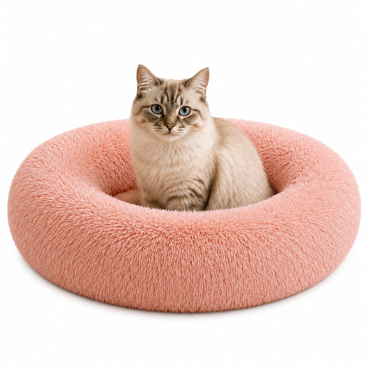 belviona Donut kattenbed, zacht pluche & verhoogde Rand Ø60 cm roze