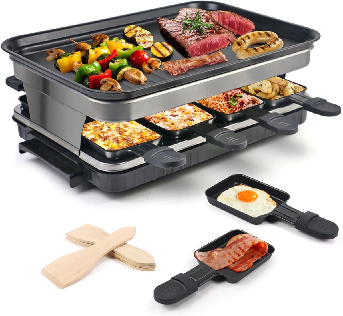 Aura® Gourmetstel 8 personen - Gourmetstellen - Gourmet - Zwart - ‎28cm x 42cm x 16cm