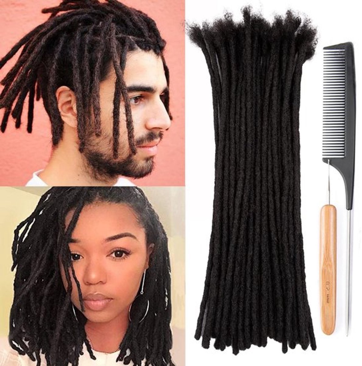 Dreadlocks Extensions 100% Menselijk Haar - 6 Inch Afro Kinky - 30 Strengen - 0.4cm Dikte - Gezonde Nagelriemen - Klitvrij - Haarextensions