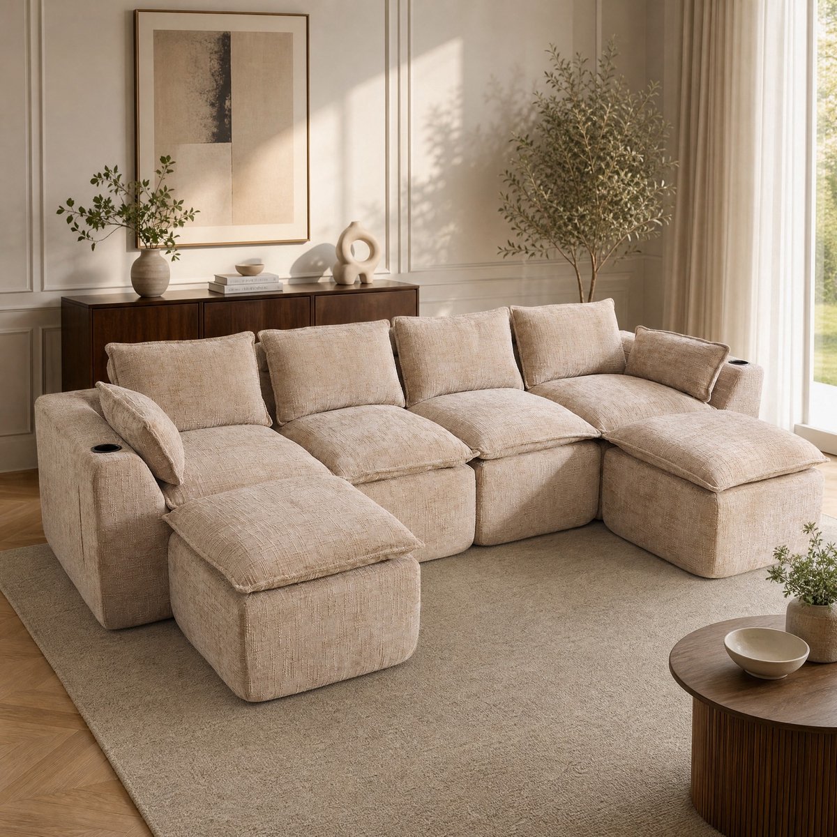 MODFU - Sofa Set - 4-Zits - Chenille - Khaki - Zijvakken