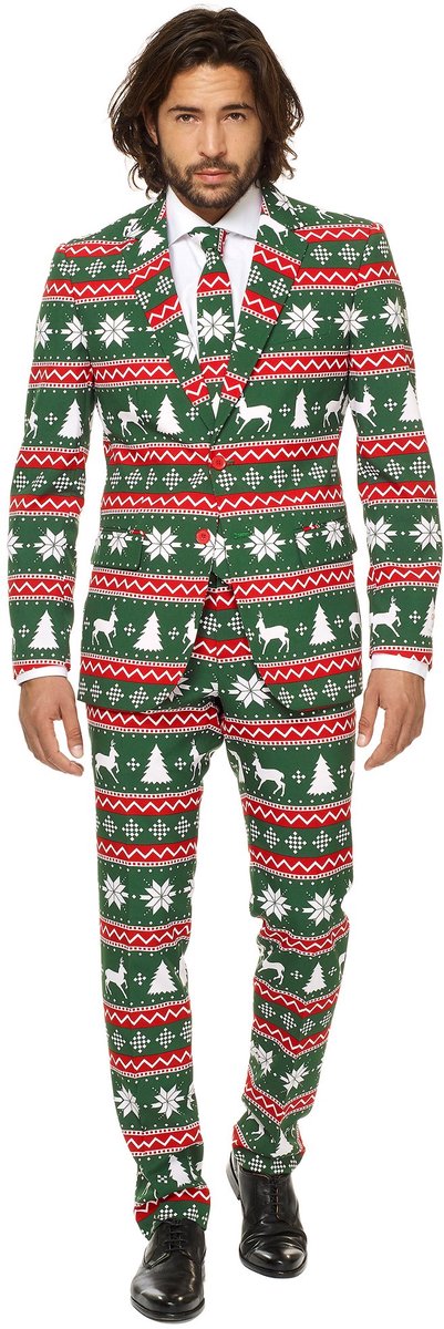 OppoSuits Festive Green - Mannen Kerst Kostuum - Kerstpak - Groen - Kerst - Maat 56