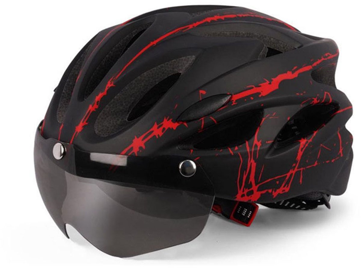 Fietshelm – Motorhelm – Met magnetische bril – Fietshelm voor volwassenen – Verstelbaar – Hoofdomtrek 59–62 cm – Unisex – Geschikt voor mountainbiken en wielrennen – Zwart