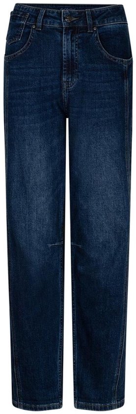 Donkerblauwe jeans met rechte pijpen en lichte wassing.