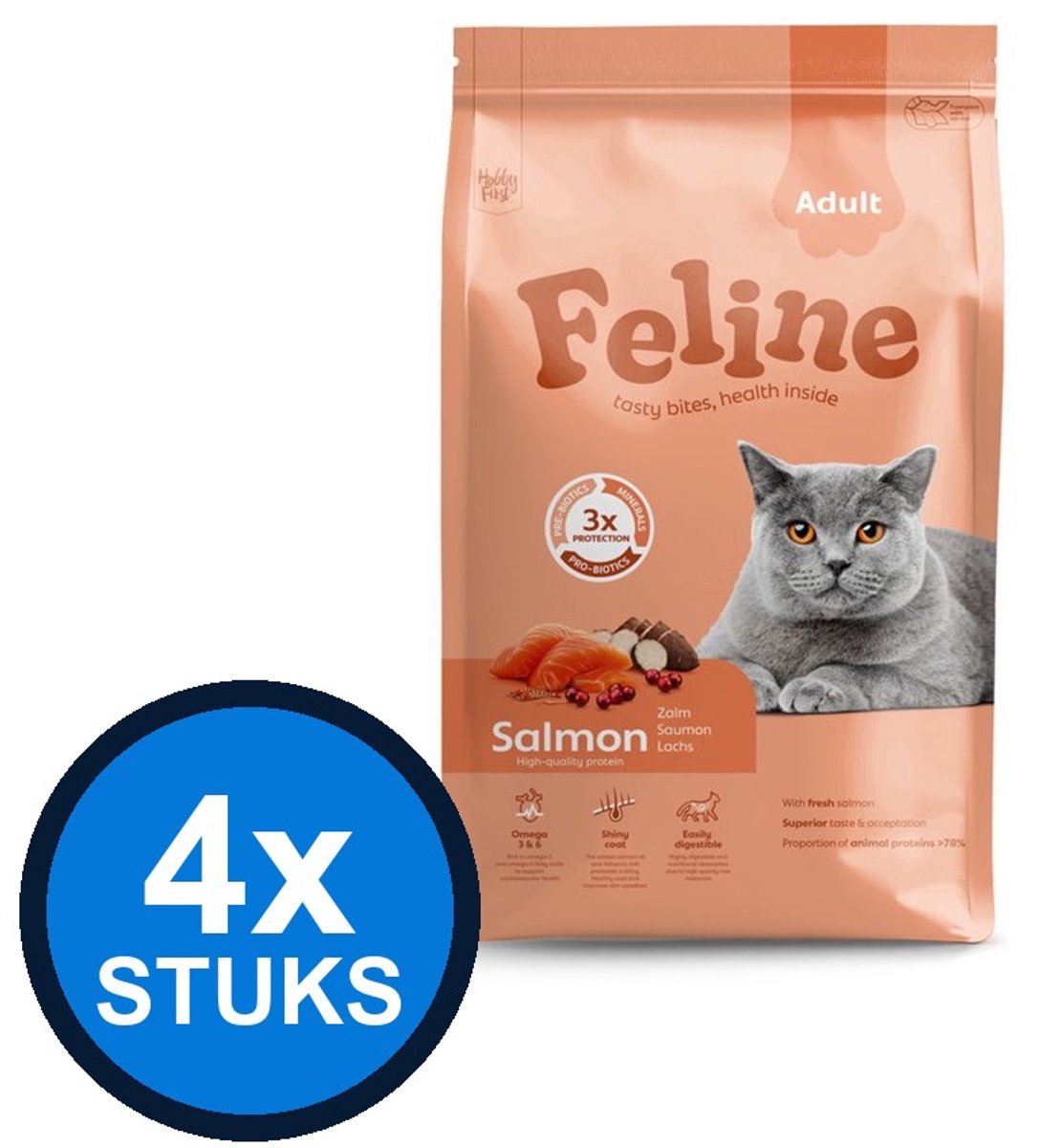 4x Hobby First Feline Adult Zalm - Kattenvoer - 1,5kg