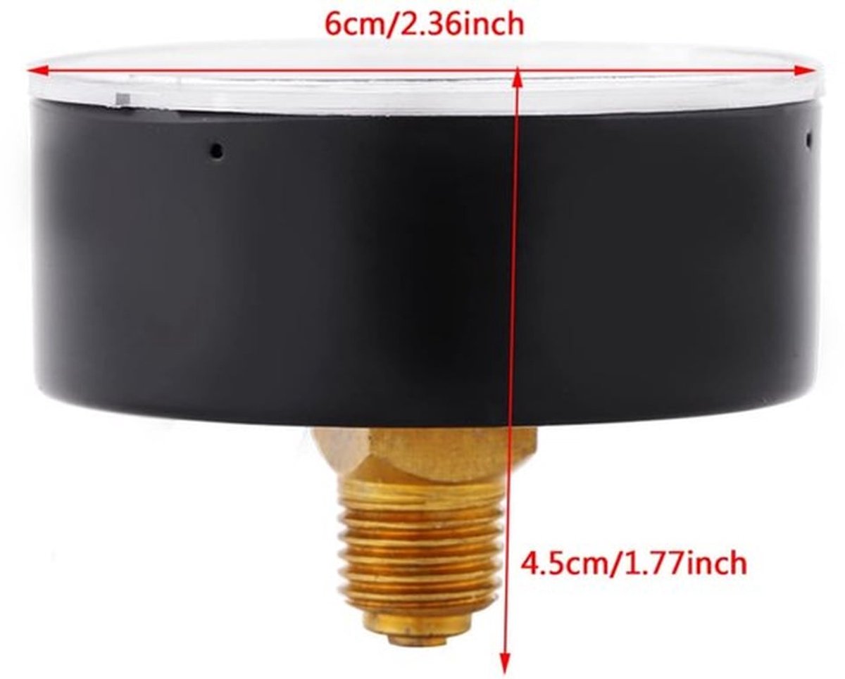 Drukmeter 0-6 bar - Manometer - Hoge Precisie - Waterdicht - Compact - Geschikt voor Lucht/Olie/Water