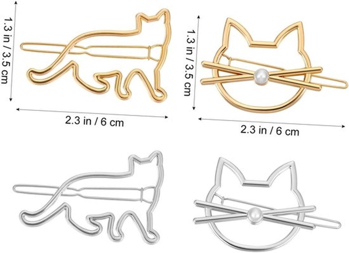 Haarclips 4 Stuks - Kattenvormige Haarspeldjes - Duurzaam Materiaal - Voor Dun/Dik Haar - Modieuze Look - Geschikt voor Feest/Casual - Haarklemmen