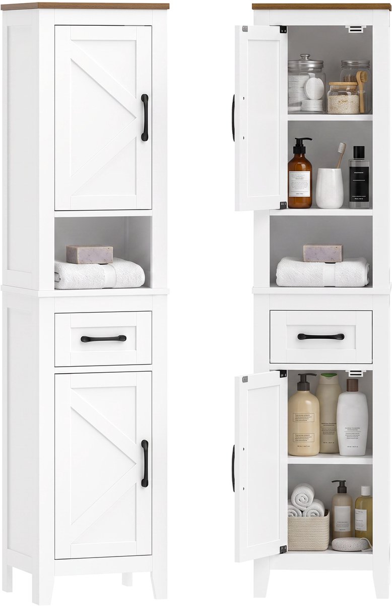 HOMCOM Badkamerkast (vloermodel) - Spaanplaat - 34,5 x 30 x 148 cm - Wit