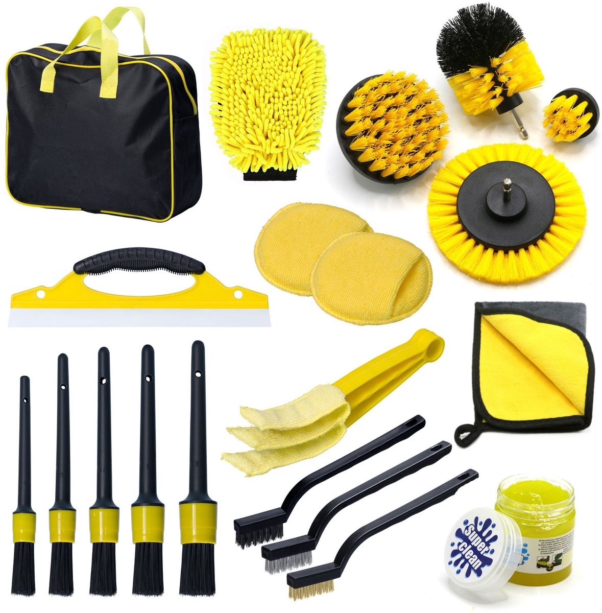 Autowasborstel set - lang steel reinigingsborstel - zachte velgborstel - kort steel detailborstel - meervoudig pakket - autowas gereedschap—Set 2