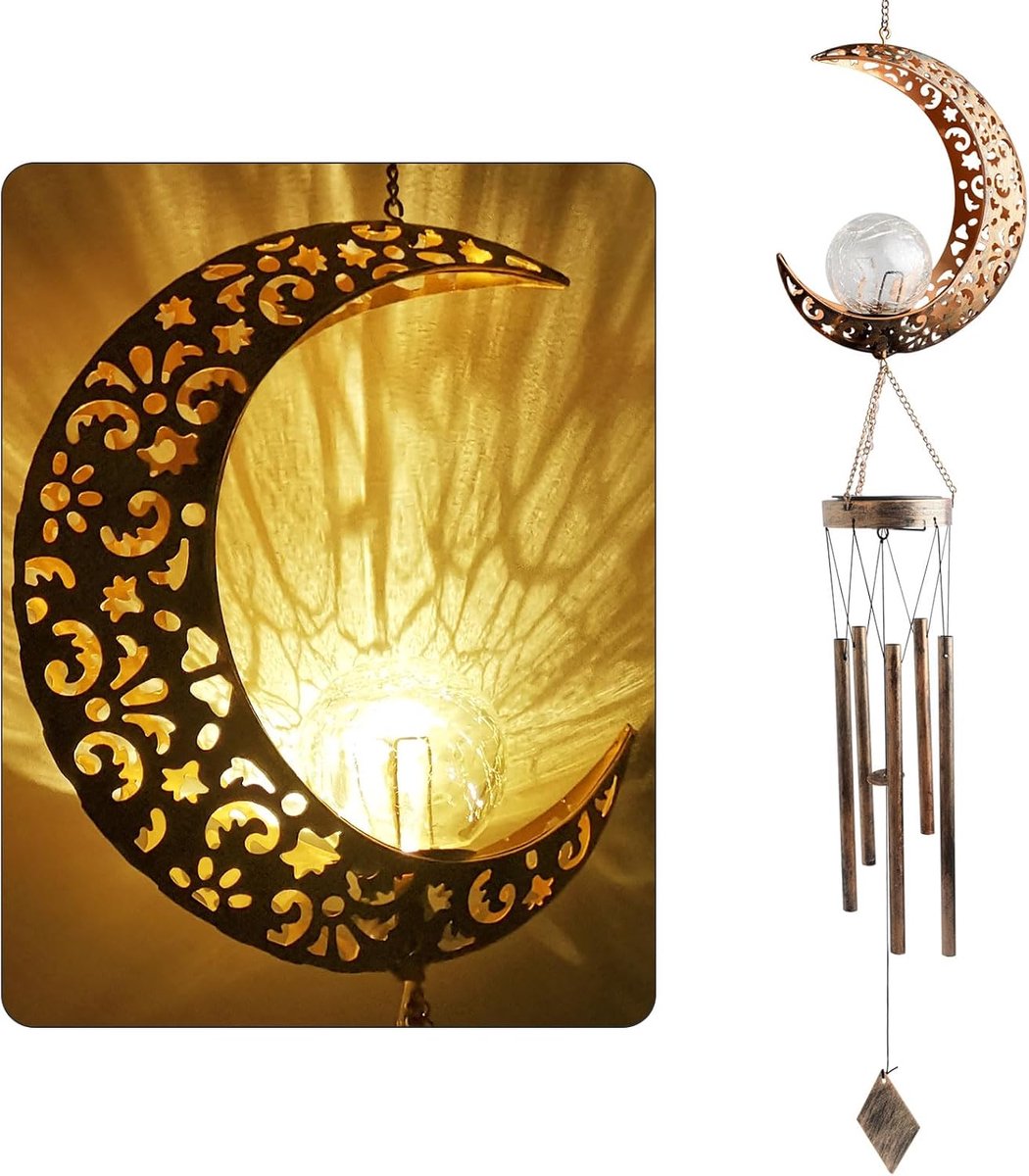 Casalora® Windgong Solar Buiten – LED Maan Windgong voor Tuin en Balkon – Hangende Tuindecoratie – Cadeau voor Mama, Oma en Vrouwen