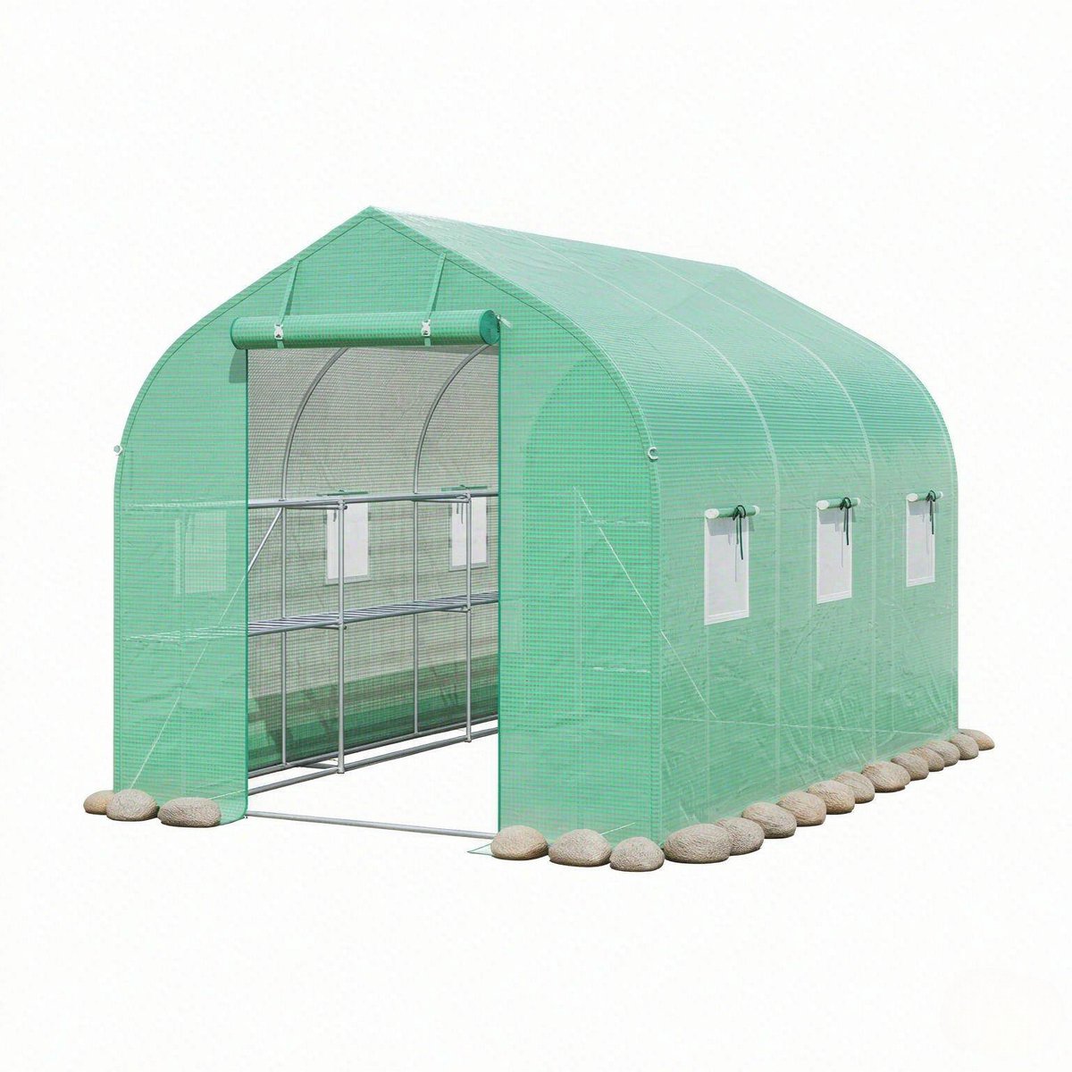 Tuinkas met 2 etages 198x239x194cm staal groen - Broeikas met stalen plantenhouders- Kas - Serre - Kweekkas - Foliekas - Groentekas