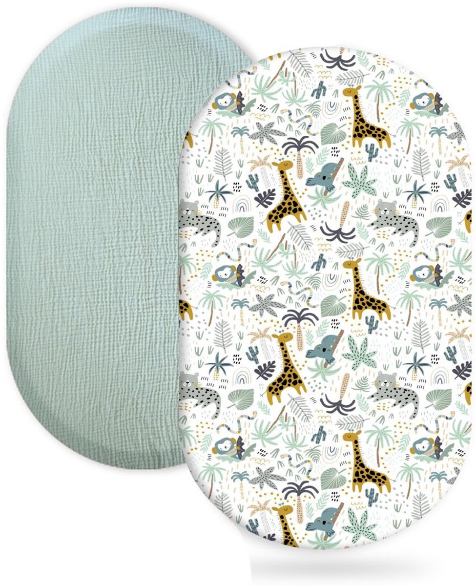 Wieg hoeslaken set van 2 stuks - ademend mousseline katoen - afneembaar wasbaar buitenhoes - geschikt voor babywieg matras - 32 * 17 inchStijl 27