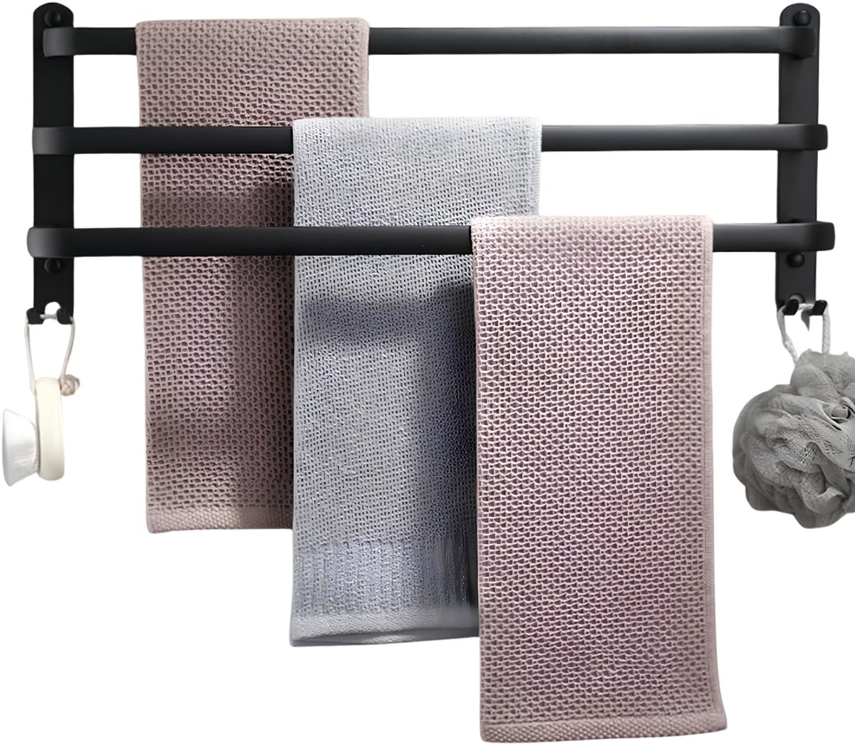Lìon® Handdoekrek - Handdoekhouder - Handdoekrek Badkamer - Zwart - 60cm x 9cm x 5cm