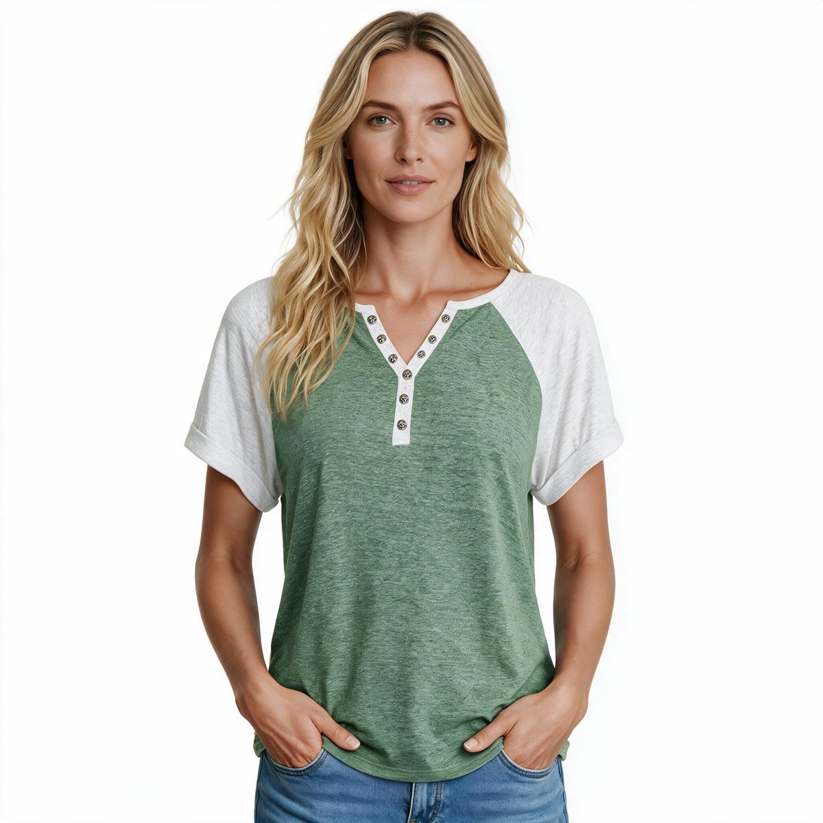 Imily Bela Dames Henley T-shirt met Korte Mouwen