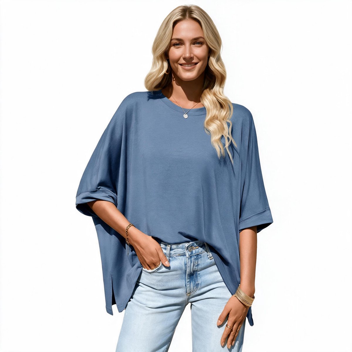 Imily Bela Dames Oversized Poncho Top met Driekwartmouwen