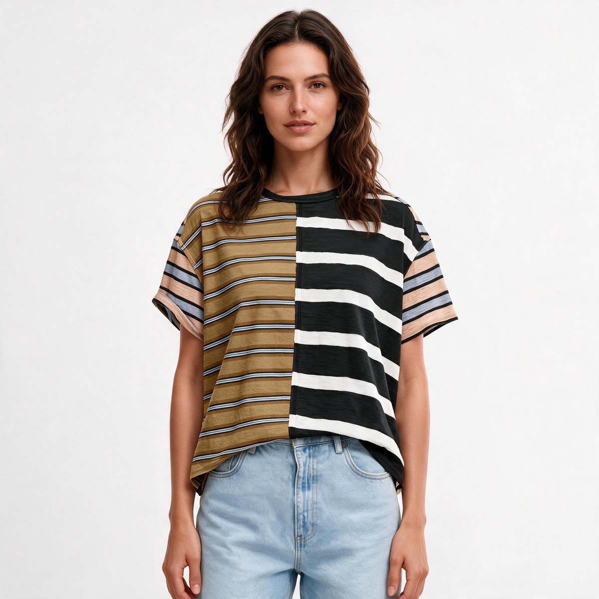 Imily Bela Dames Oversized Gestreept T-shirt met Asymmetrische Zoom