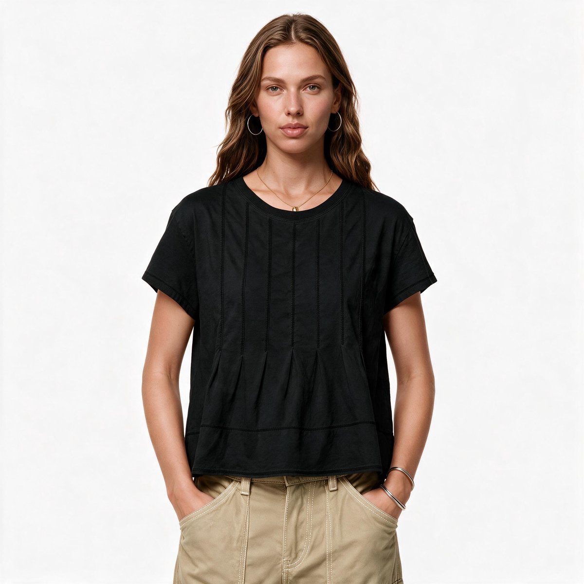Imily Bela Dames T-shirt met Korte Mouwen en Plooien