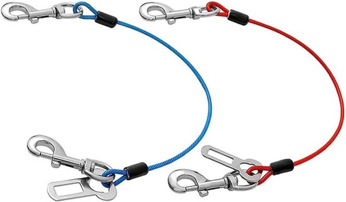 Auto Hondveiligheid - Hondveiligheidsgordels - Veiligheidsgordel - Stalen touw - Hondveiligheid - No-Chew Tether Kabel - Dubbele clips - Klinkbevestiging - Hondenbeveiliging voor auto's 2 STUKS