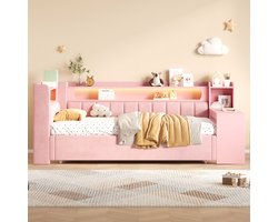MODFU Bedbank - Uittrekbed - Bureau - LED Verlichting - USB Aansluiting - Roze