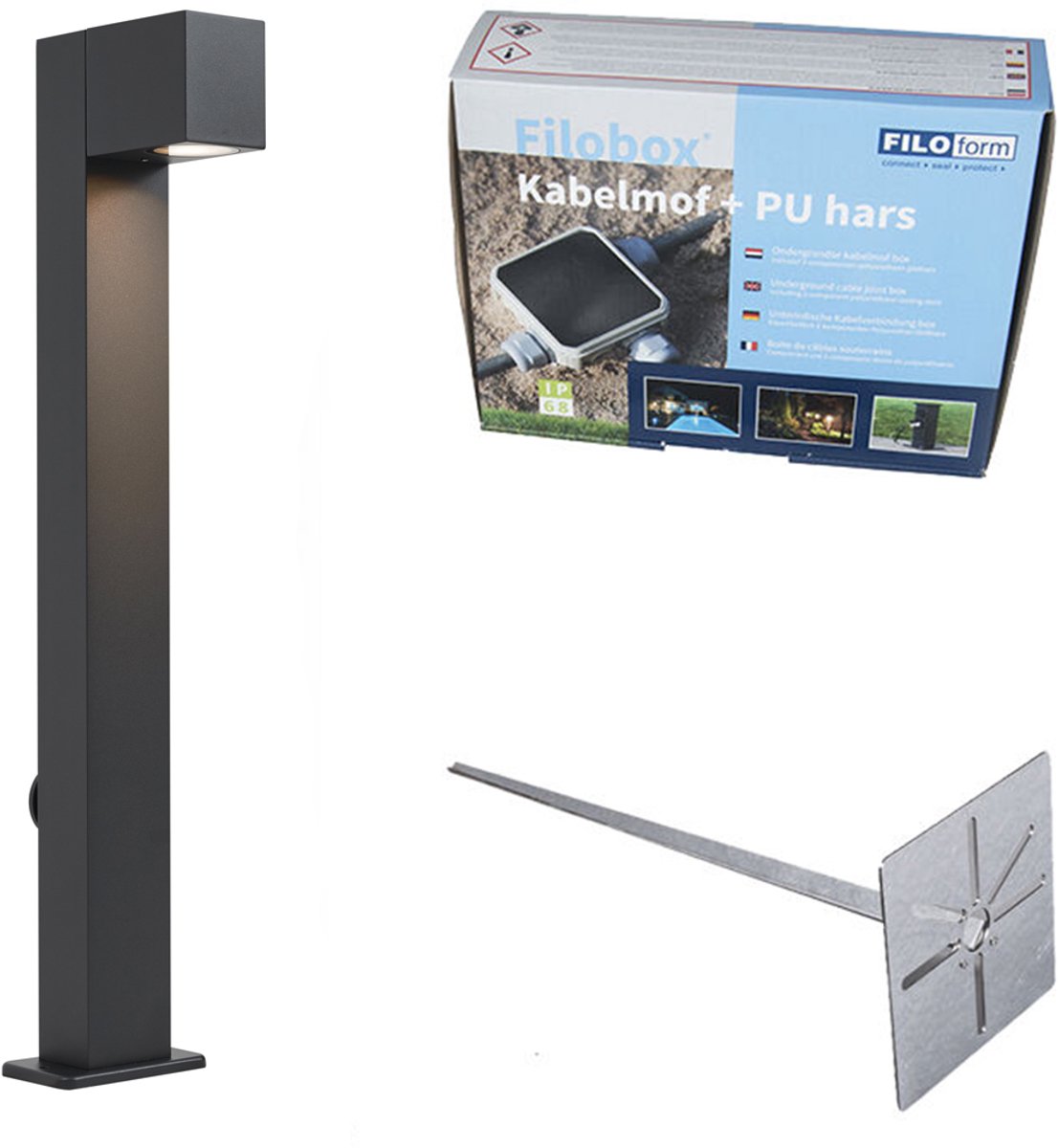 Qazqa moderne sokkellamp, padverlichting, buitenlamp voor in de tuin - Baleno - zwart, max. 10W, geschikt voor led, 65cm, IP44, rechthoekig