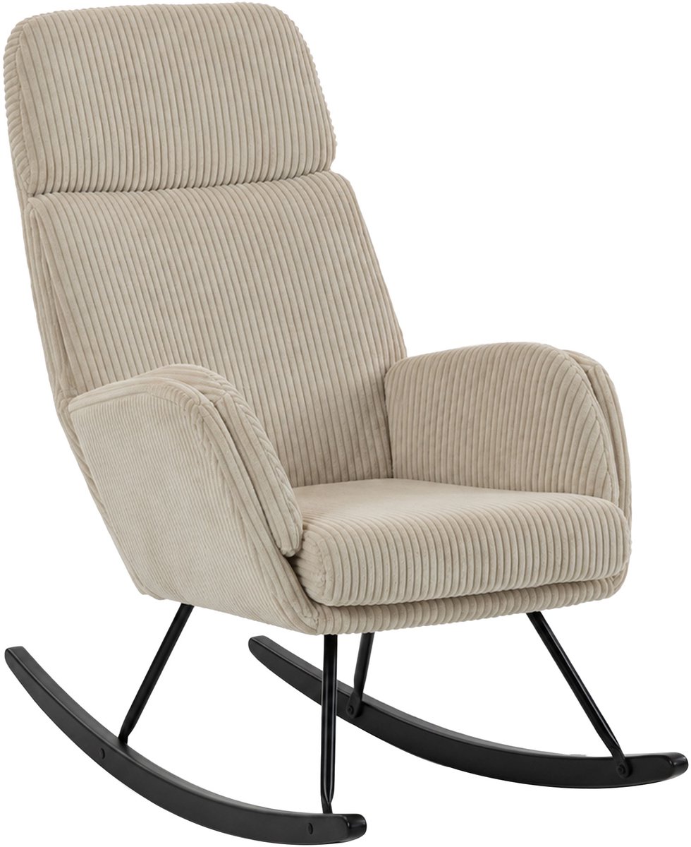 HOMCOM Schommelstoel - Corduroy (100% polyester), rubberhout - 67,5 x 94 x 106 cm - Beige