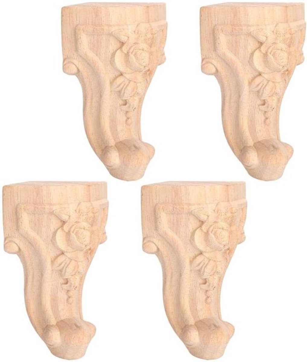 Onbehandelde Houten Meubelpoten - 4 Stuks, Europese Stijl, Geschikt voor Sofa, Stoel en Tafel (10 × 5 cm)