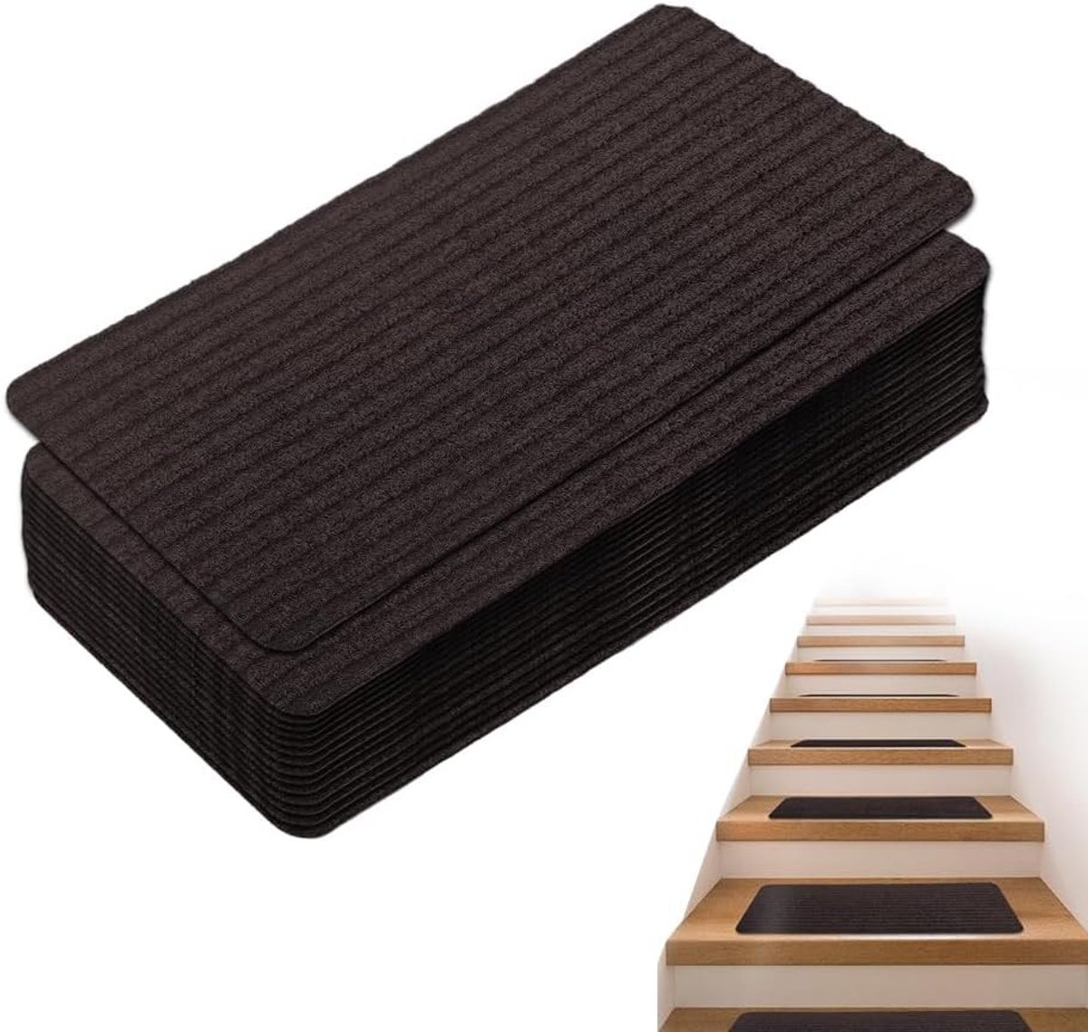 Niet-slip Trapmatten, Zelfklevend en Herbruikbaar, Zachte en Comfortabele Matten voor Huisdieren, Kinderen en Senioren (Bruin, 55 x 22 cm)