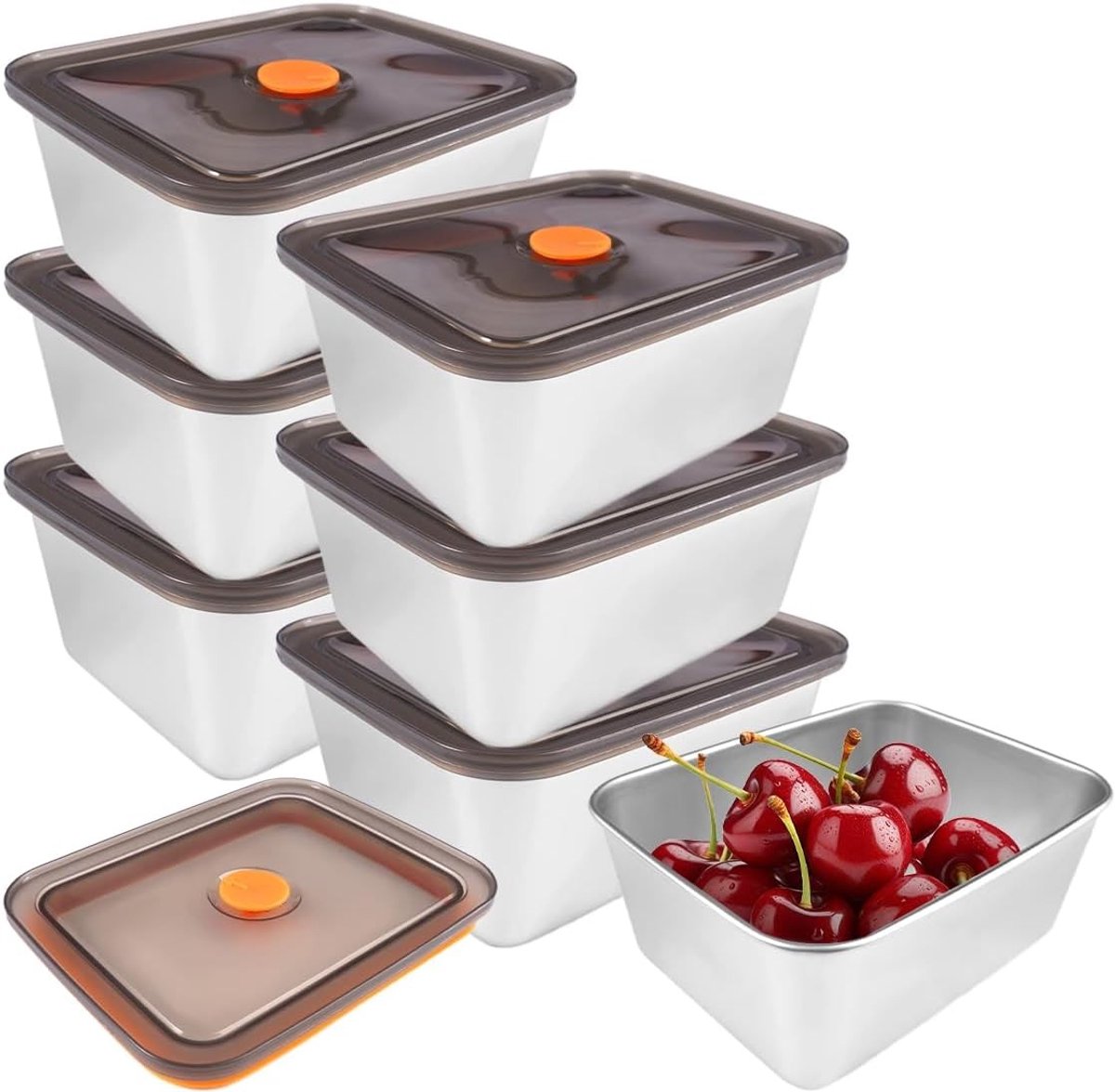 Set van 6 roestvrijstalen voedselcontainers met deksel 500ml | Stapelbare, lekvrije containers voor kaas, fruit en salades