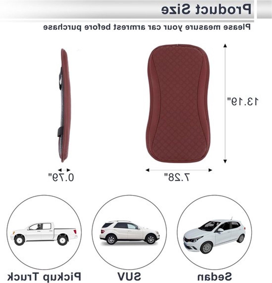 Auto Armsteun Cover van Donker Rood Faux Leer - Bescherming voor Center Console, 33,5 cm x 18,5 cm x 2,0 cm, Stijlvol en Duurzaam