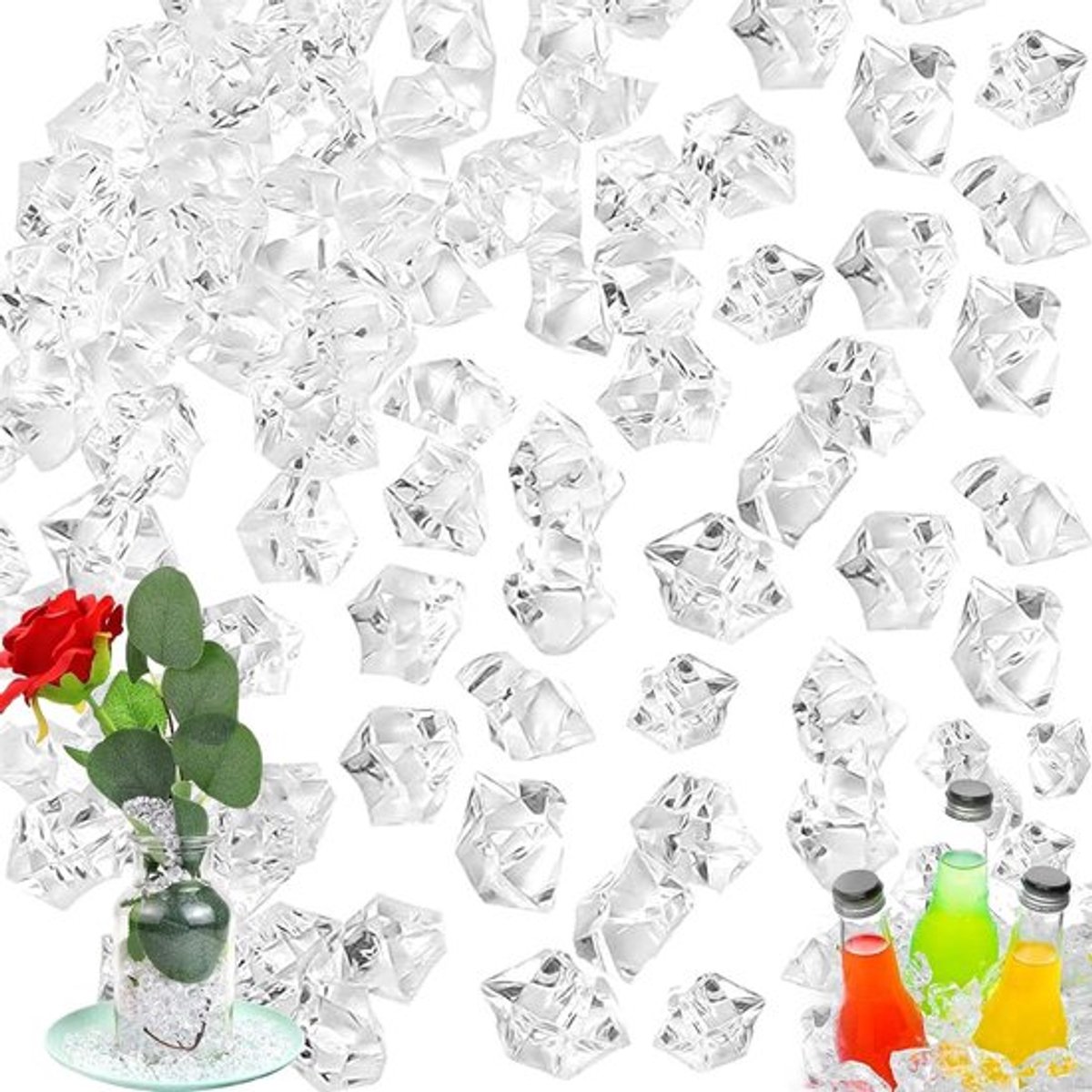 Kunststof Ijsblokjes - Acryl Kristallen - Decoratieve Acryl Ijsblokjes - Transparante Diamanten Kristal - Huisdecoratie Vaasvullers - Bruiloftsdecoratie - Transparant.