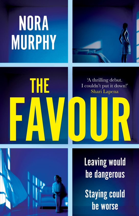 Couverture du livre 'The Favour' par Nora Murphy. Avec une femme en robe et des citations.